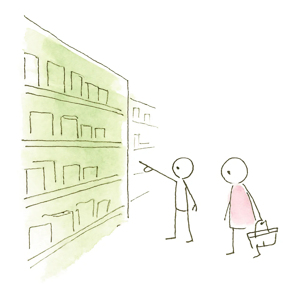 Sketch illustrating the French expression au supermarché