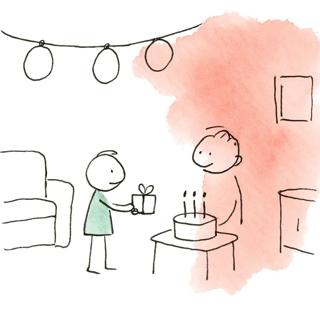 Sketch illustrating the French expression bon anniversaire