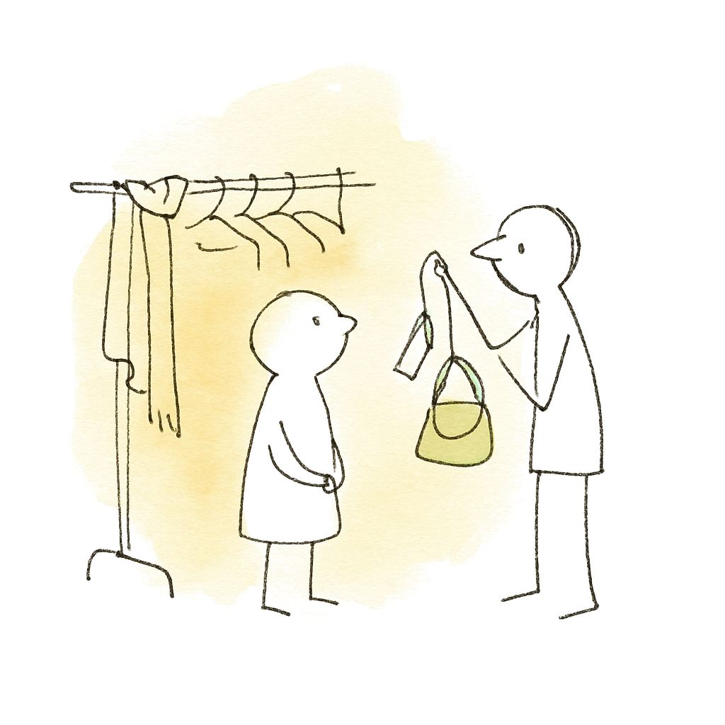 Sketch illustrating the French expression bon marché