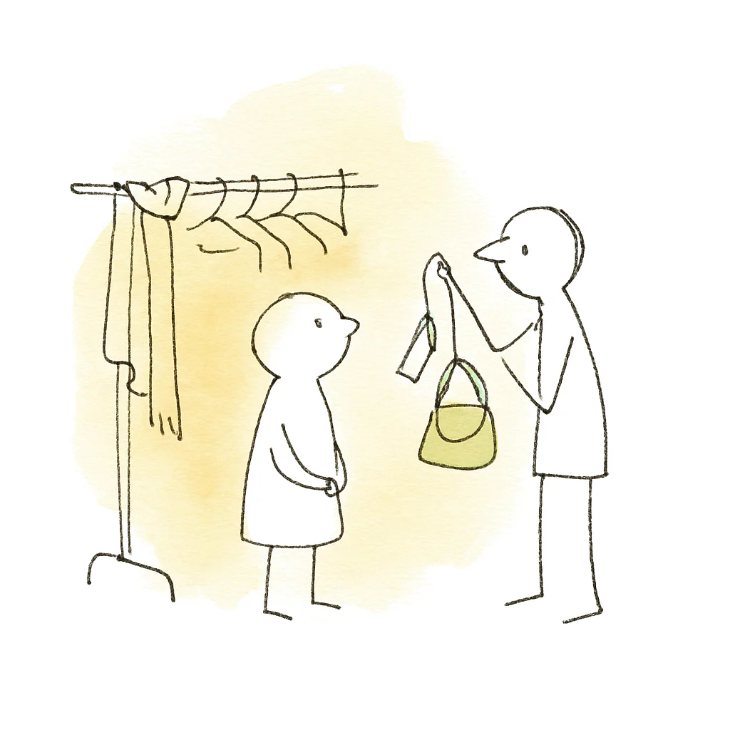 Sketch illustrating the French expression bon marché