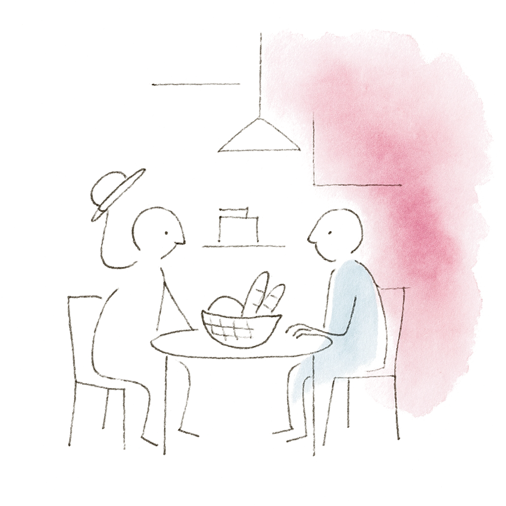Sketch illustrating the French expression chapeau bas