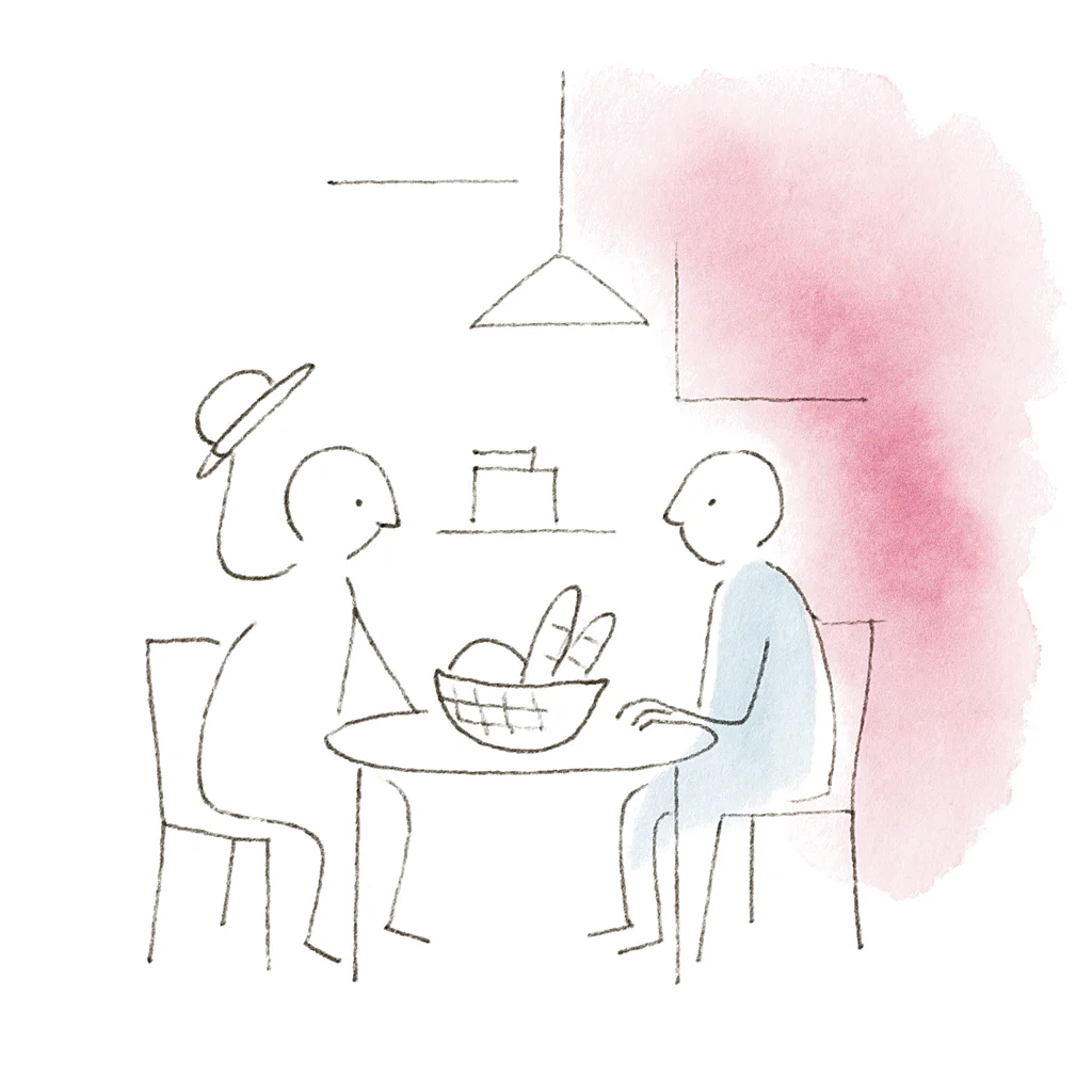 Sketch illustrating the French expression chapeau bas