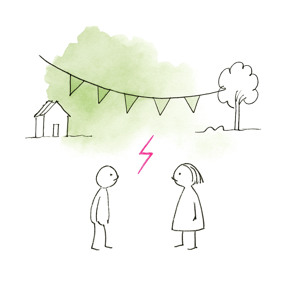Sketch illustrating the French expression coup de foudre