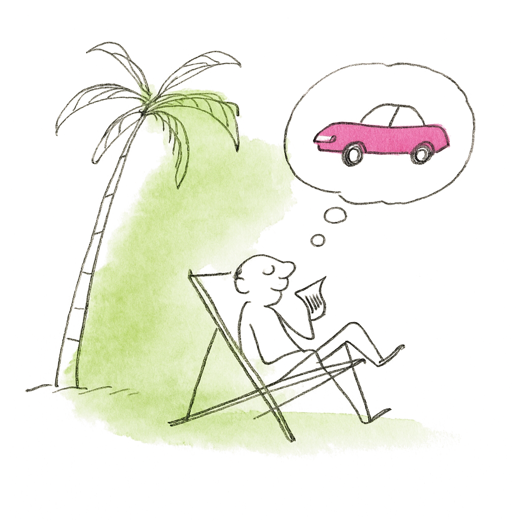 Sketch illustrating the French expression en train de