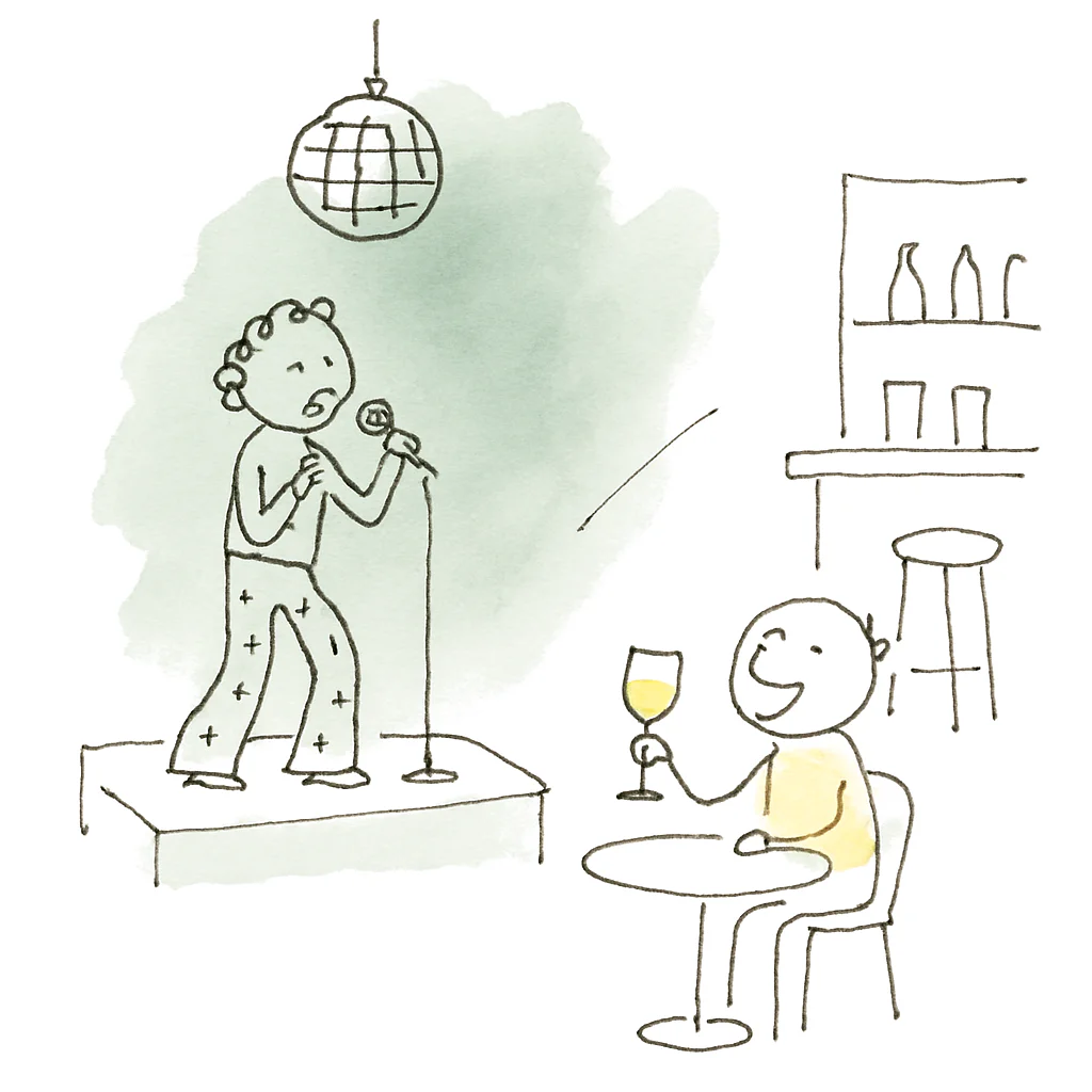 Sketch illustrating the French expression voulez-vous coucher avec moi
